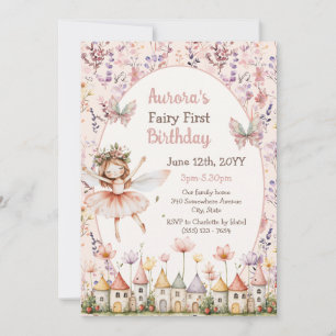 Boho Wildflowers Baby Mädchen Feen-Erstgeburtstag Einladung