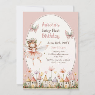 Boho Wildflowers Baby-Mädchen Feen-Erstgeburtstag Einladung