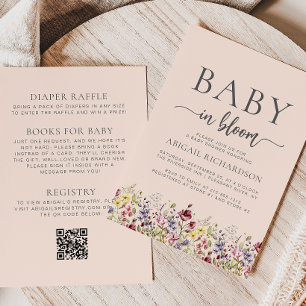Boho Wildflowers Blush QR-Code Baby Shower Einladung