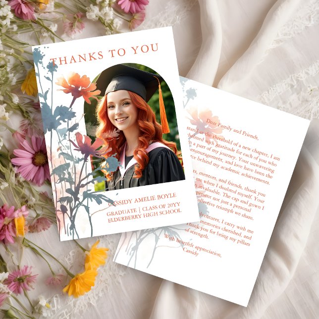 Boho Wildflowers Bunch Photo Modern Arch Graduate Dankeskarte (Boho Wildflowers Bunch Photo Modern Arch Frame Graduate Thank You Card.)