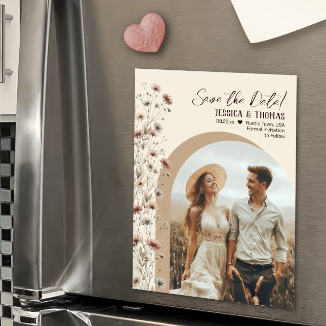 Boho Wildflowers Photo Arch Wedding Save the Date Magneteinladung (Magnetic for Easy Display!)