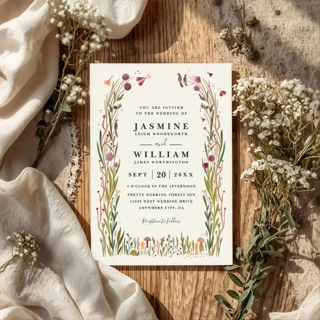 Boho Wildflowers Pilz-Magie QR-Code-Hochzeit Einladung (Von Creator hochgeladen)