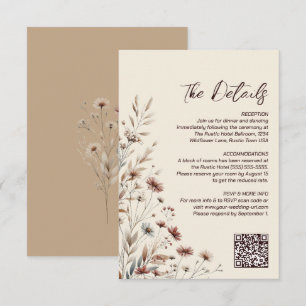 Boho Wildflowers QR-Code Hochzeitsdetails Klein Begleitkarte