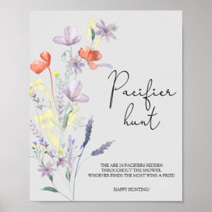Boho Wildflowers Schnuller Jagd Baby Shower Spiel Poster
