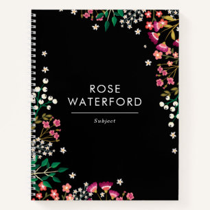 Boho Wildflowers - Schwarz - Name Notizbuch