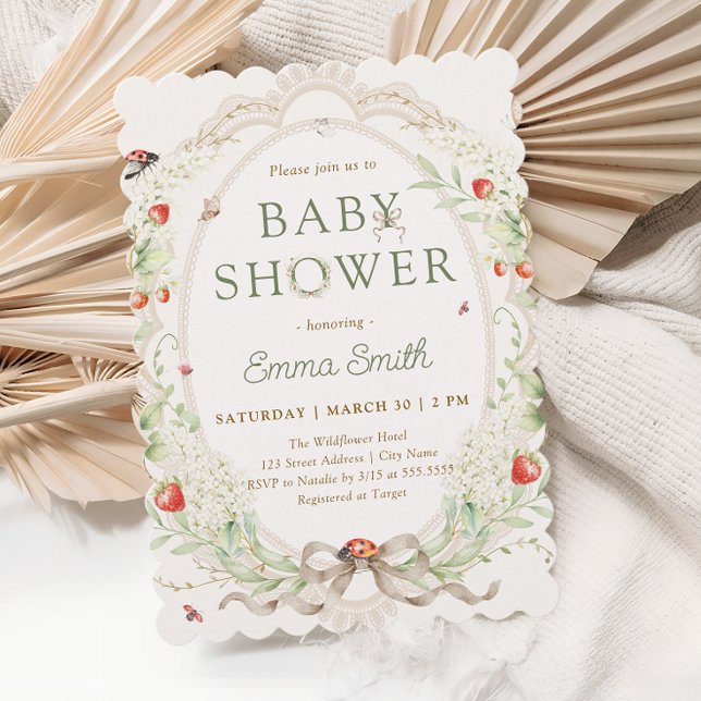 Boho Wildflowers Strawberry Baby Shower Einladung (Von Creator hochgeladen)