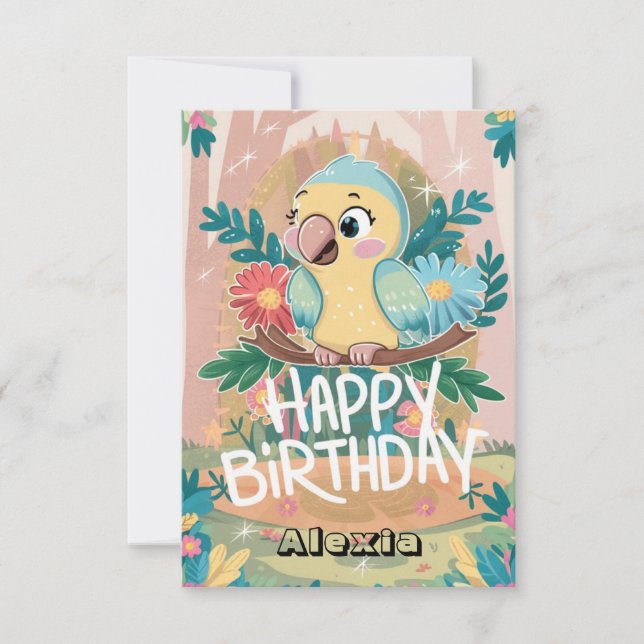 Boho will Parrot Digital Geburtstag Karte (Vorderseite)