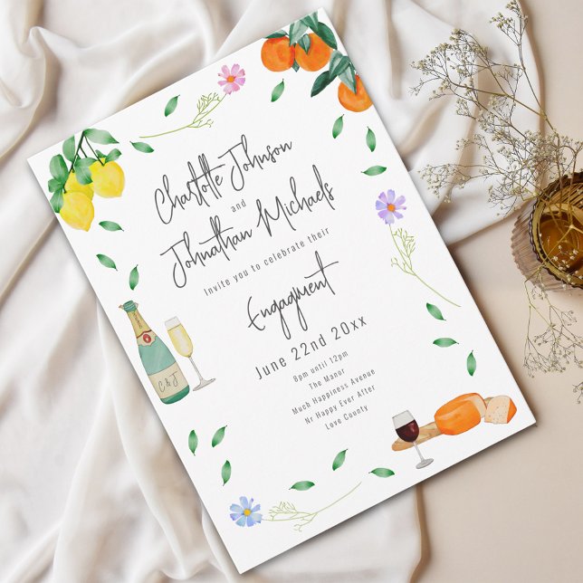 Boho Wine and Käse Engagement Party Einladung (Boho chic wine and cheese watercolor floral Wedding engagement party invitation )