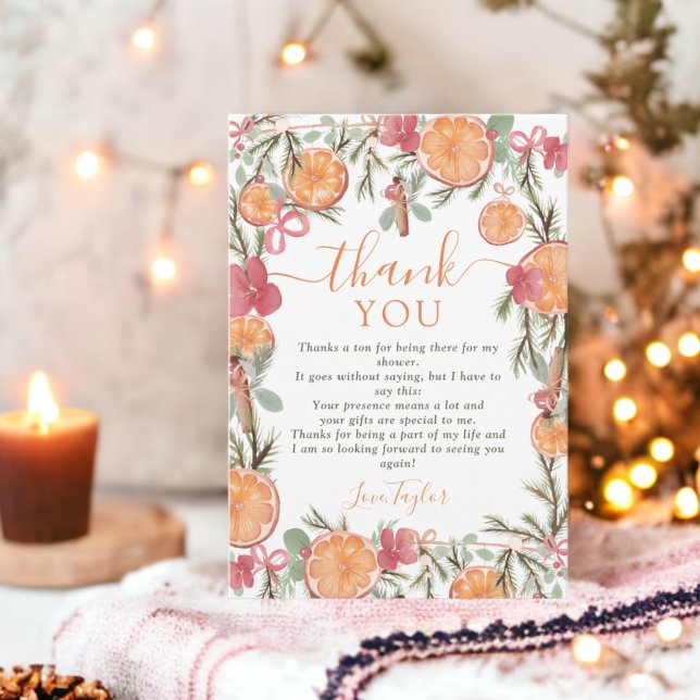Boho Winter Dried Citrus Floral Brautparty Dankeskarte (Boho Winter Dried Citrus Floral Bridal shower Thank You Card)