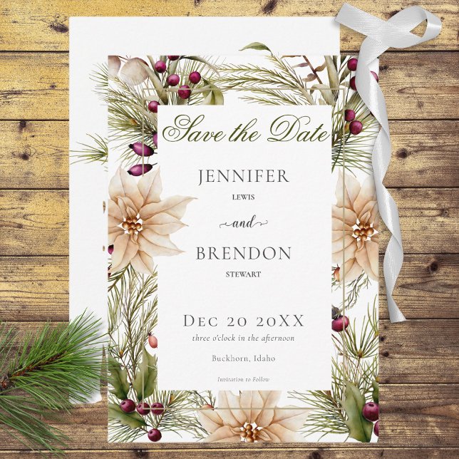 Boho Winter Green Boughs Save The Date (Von Creator hochgeladen)