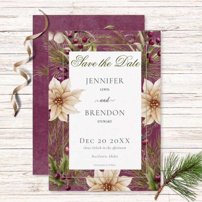 Boho Winter Greenery Boughs Burgund Save The Date (Von Creator hochgeladen)