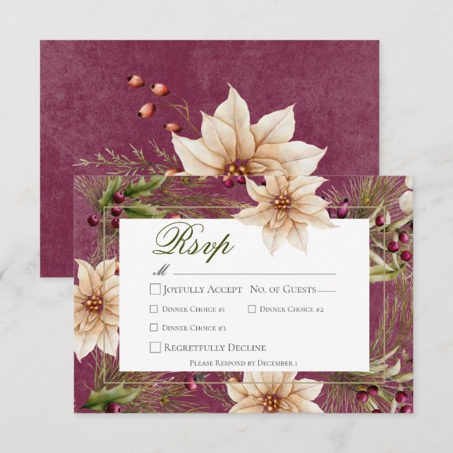 Boho Winter Greenery Boughs Burgundy Dinner RSVP Karte (Vorne/Hinten)