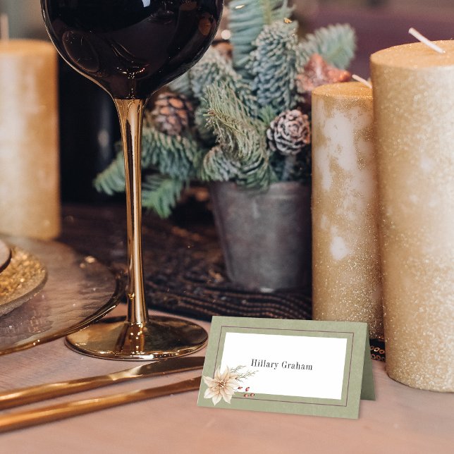 Boho Winter Greenery Boughs Sage Green geklappt Platzkarte (Von Creator hochgeladen)