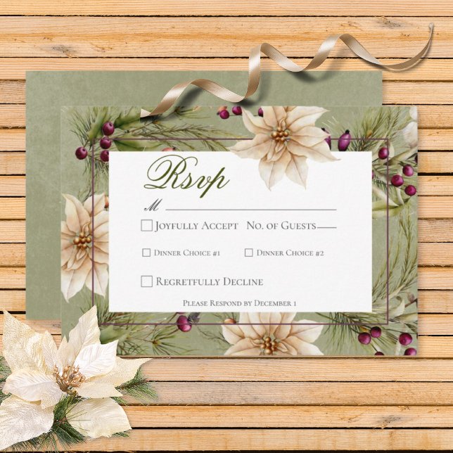 Boho Winter Greenery Boughs Sage Green RSVP Karte (Von Creator hochgeladen)