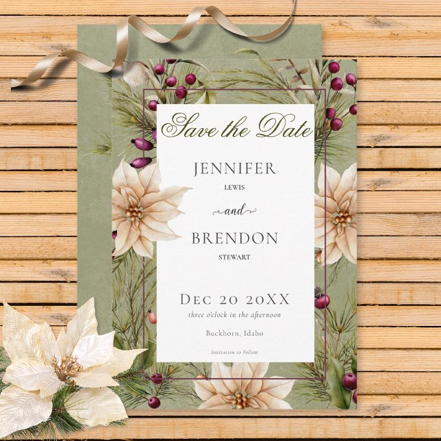 Boho Winter Greenery Boughs Sage Green Save The Date (Von Creator hochgeladen)
