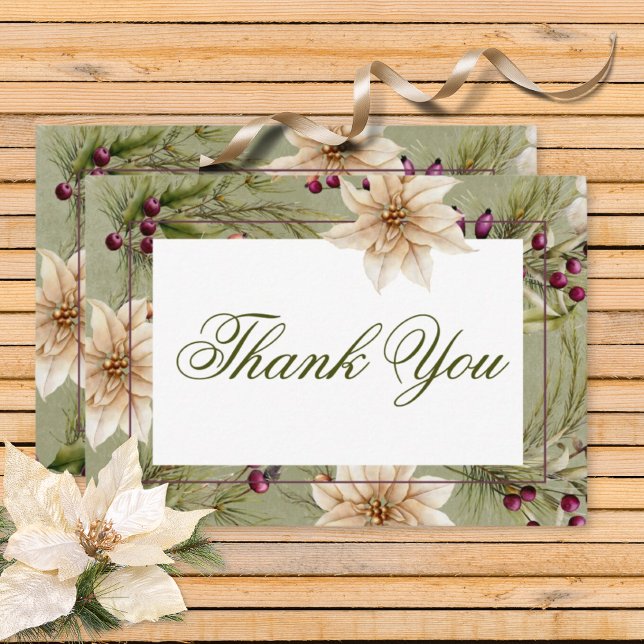 Boho Winter Greenery Boughs Sage Green Wedding Dankeskarte (Von Creator hochgeladen)