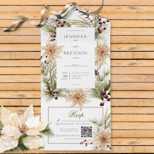 Boho Winter Greenery Boughs White QR Code All In One Einladung