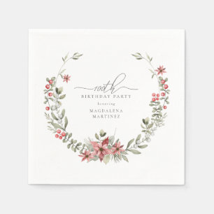 Boho Winter Greenery Red Floral 100. Geburtstag Serviette