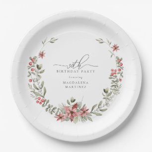 Boho Winter Greenery Red Floral 30. Geburtstag Pappteller