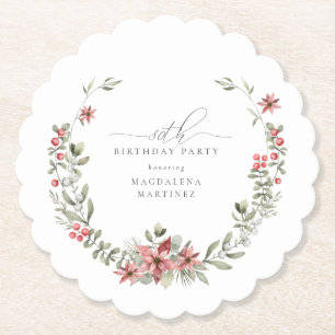 Boho Winter Greenery Red Floral 80. Geburtstag Untersetzer