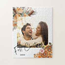 Boho Winter Holiday Erster Weihnachtscouple-Foto Puzzle
