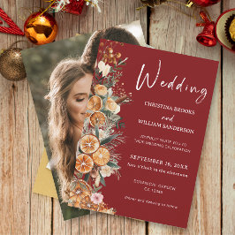 Boho Winter Holiday Wedding Burgundy Foto Einladung