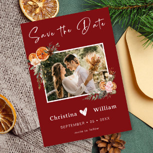 Boho Winter Holiday Wedding Burgundy Save the Date Einladung