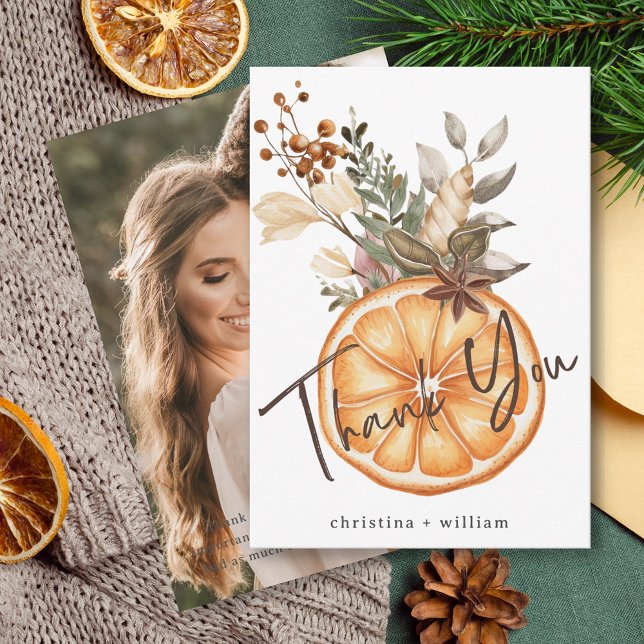 Boho Winter Holiday Wedding Dried Orange Dankeskarte (Von Creator hochgeladen)