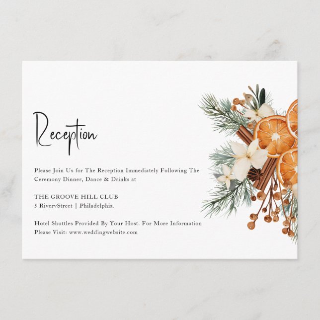Boho Winter Wedding Empfang Card Begleitkarte (Vorderseite)