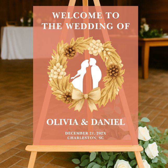 Boho Winter Wedding Willkommen Mattiert Acrylschild (Von Creator hochgeladen)