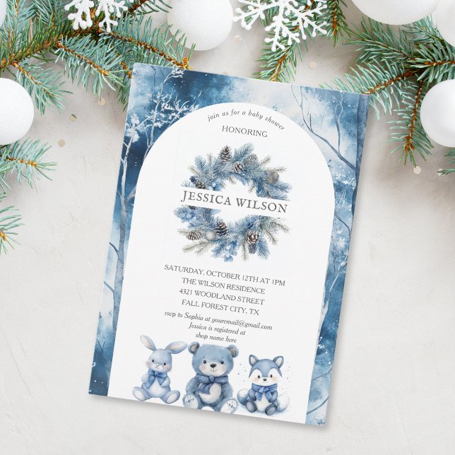 Boho Winter Woodland Forest Animals Kinderdusche Einladung (winter wonderland)