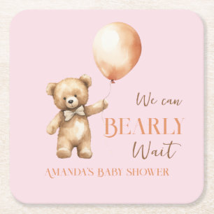 Boho wir können Pink Bear Girl Babydusche warten Rechteckiger Pappuntersetzer