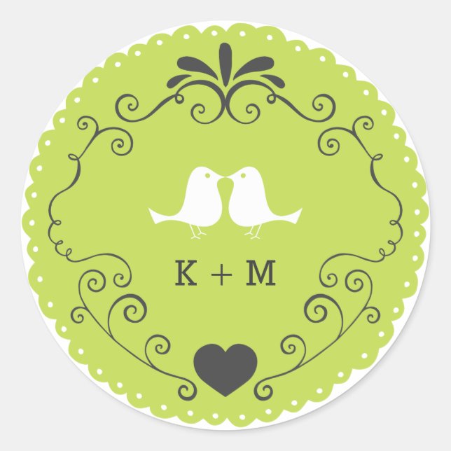 Boho Wirbel, Curls, Banner & Lovebirds Hochzeit Runder Aufkleber (Vorderseite)