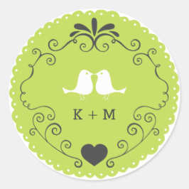 Boho Wirbel, Curls, Banner & Lovebirds Hochzeit Runder Aufkleber