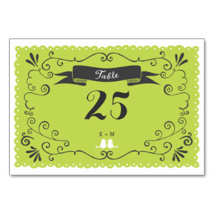 Boho Wirbel, Curls, Banner & Lovebirds Hochzeit Tischnummer
