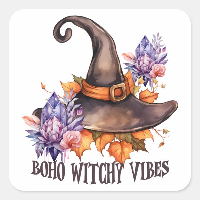 Boho Witchy Vibes Halloween  Quadratischer Aufkleber (Vorderseite)