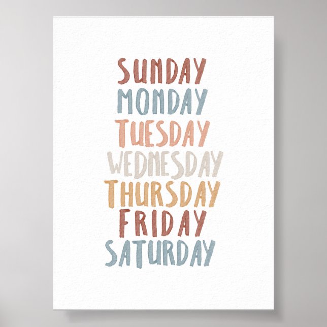 Boho Wochentage pädagogisches Poster (Vorne)