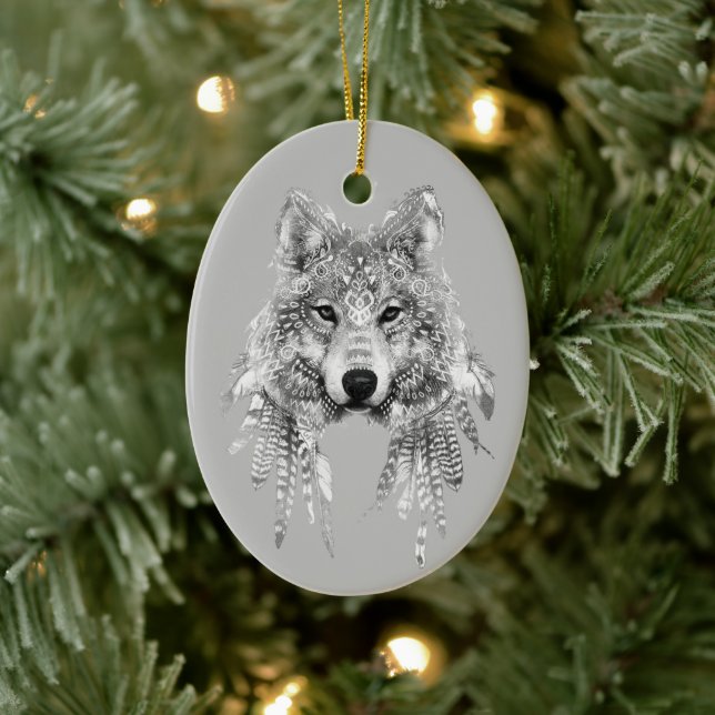 Boho Wolf anpassbar Keramik Ornament (Baum)