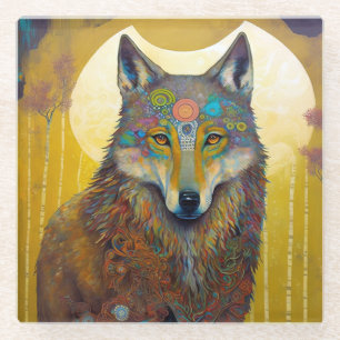 Boho Wolf Surreal Wildlife Art Glasuntersetzer