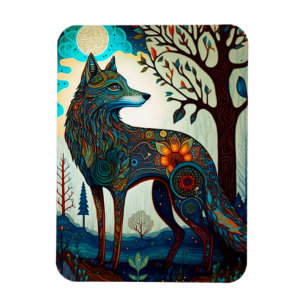Boho Wolf Surreal Wildlife Art Magnet