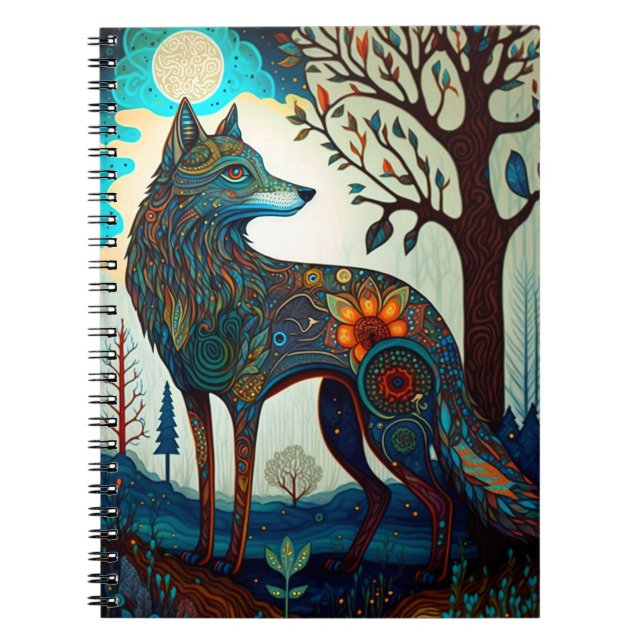 Boho Wolf Surreal Wildlife Art Notebook Notizblock (Vorderseite)