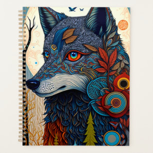 Boho Wolf Surreal Wildlife Art Planner Planer