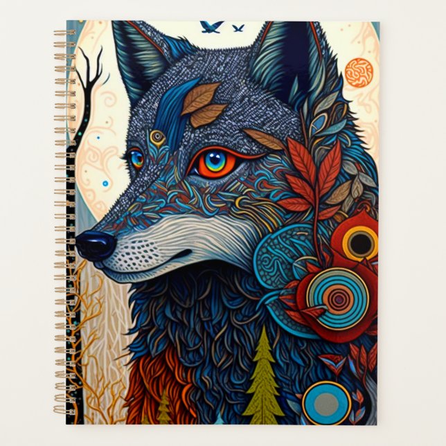Boho Wolf Surreal Wildlife Art Planner Planer (Vorderseite)