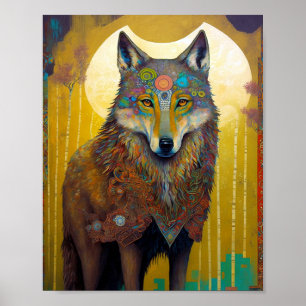 Boho Wolf Surreal Wildlife Art Poster