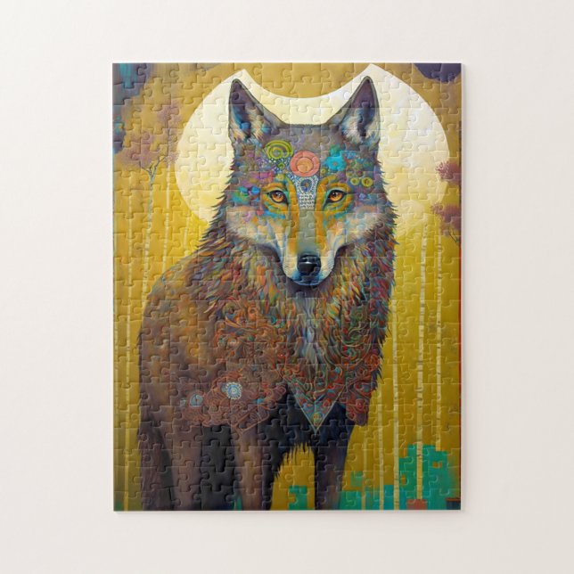 Boho Wolf Surreal Wildlife Art Puzzle (Vertikal)