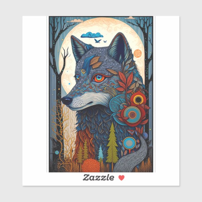 Boho Wolf Surreal Wildlife Art Sticker (Blatt)