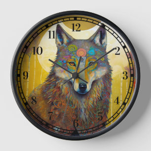 Boho Wolf Surreal Wildlife Art Uhr