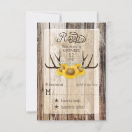 Boho Wood Sunflower Antlers Rustic RSVP Card Karte