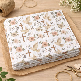 Boho Wooden Cross Dove Blumenmuster Christlich Seidenpapier