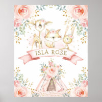 Boho Woodland Animal Blush Floral Monogram Kinderz